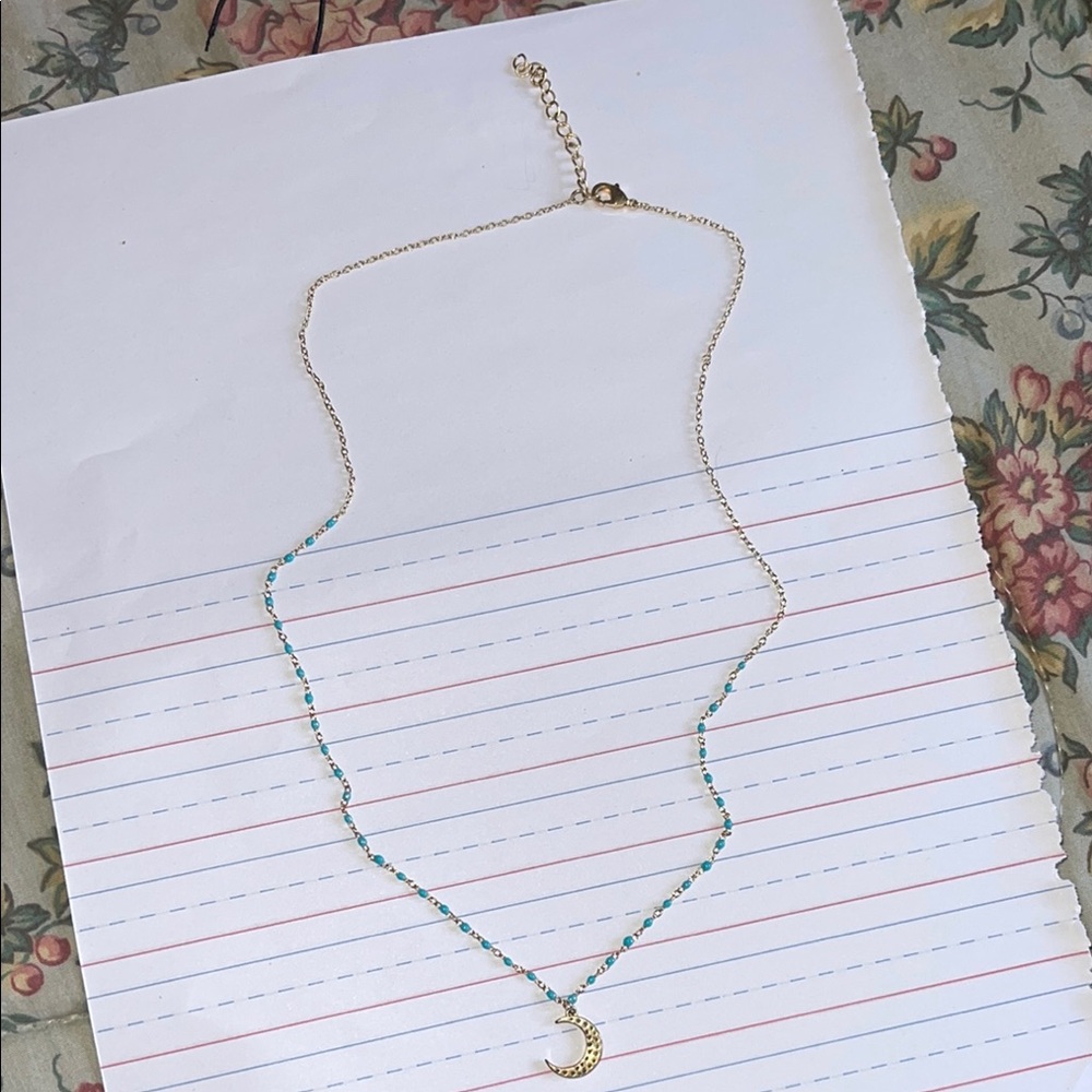 Gold and Blue Crescent Moon Necklace